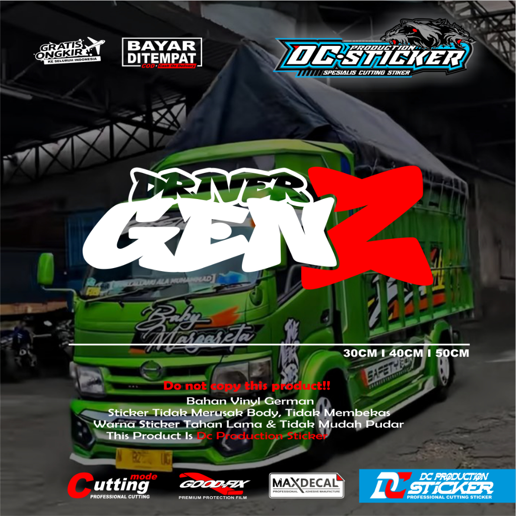 Stiker Cutting Kata Kata  Driver Gen Z variasi kaca pintu bak belakang  truk pickup mobil