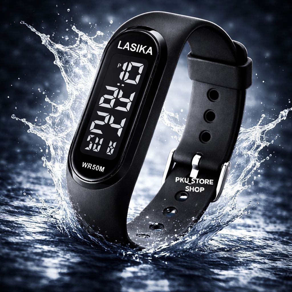 Jam Tangan Pria Wanita Digital Anti Air LASIKA LED Minimalis WR50M Bisa Renang Tali Karet