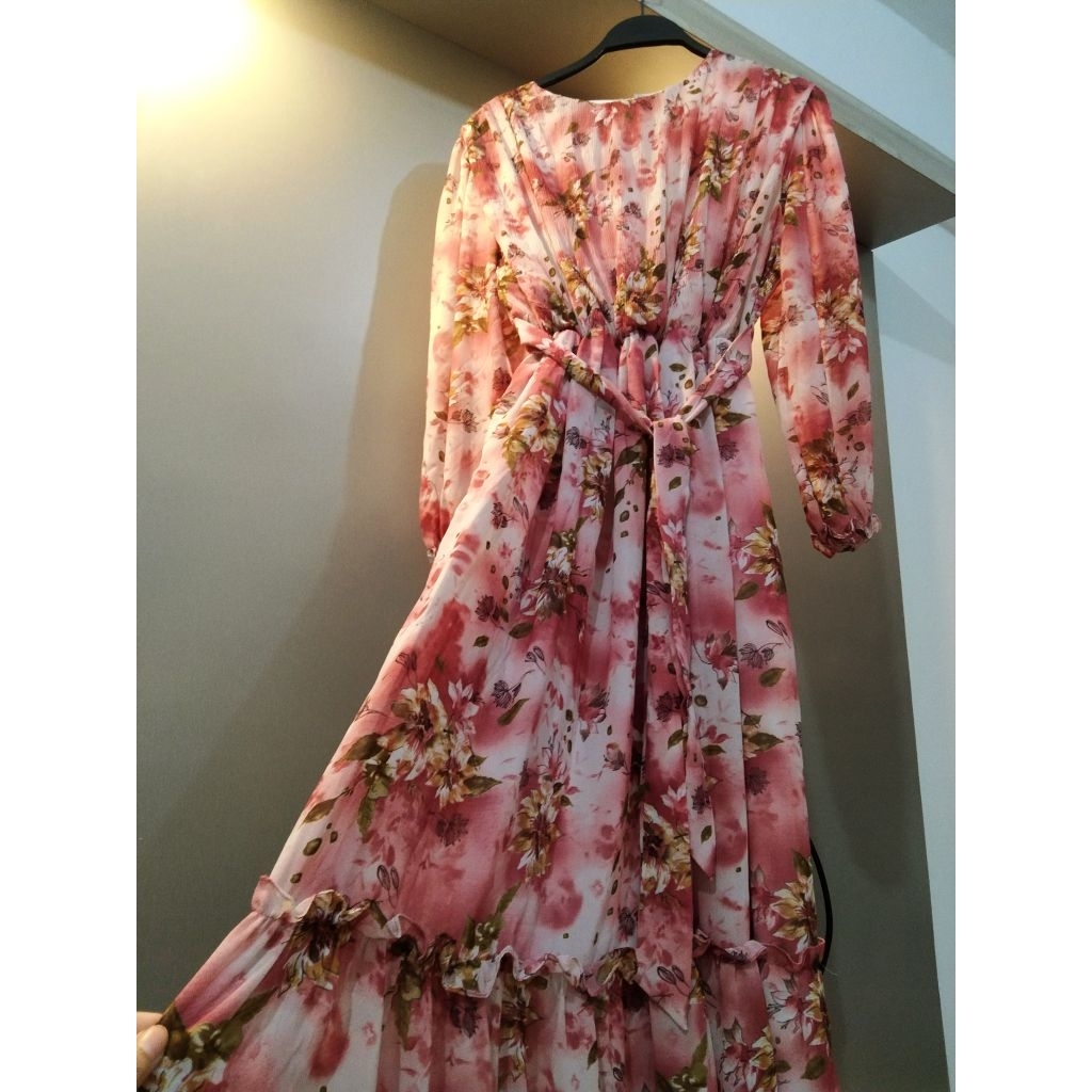 Dress Pink motif bunga