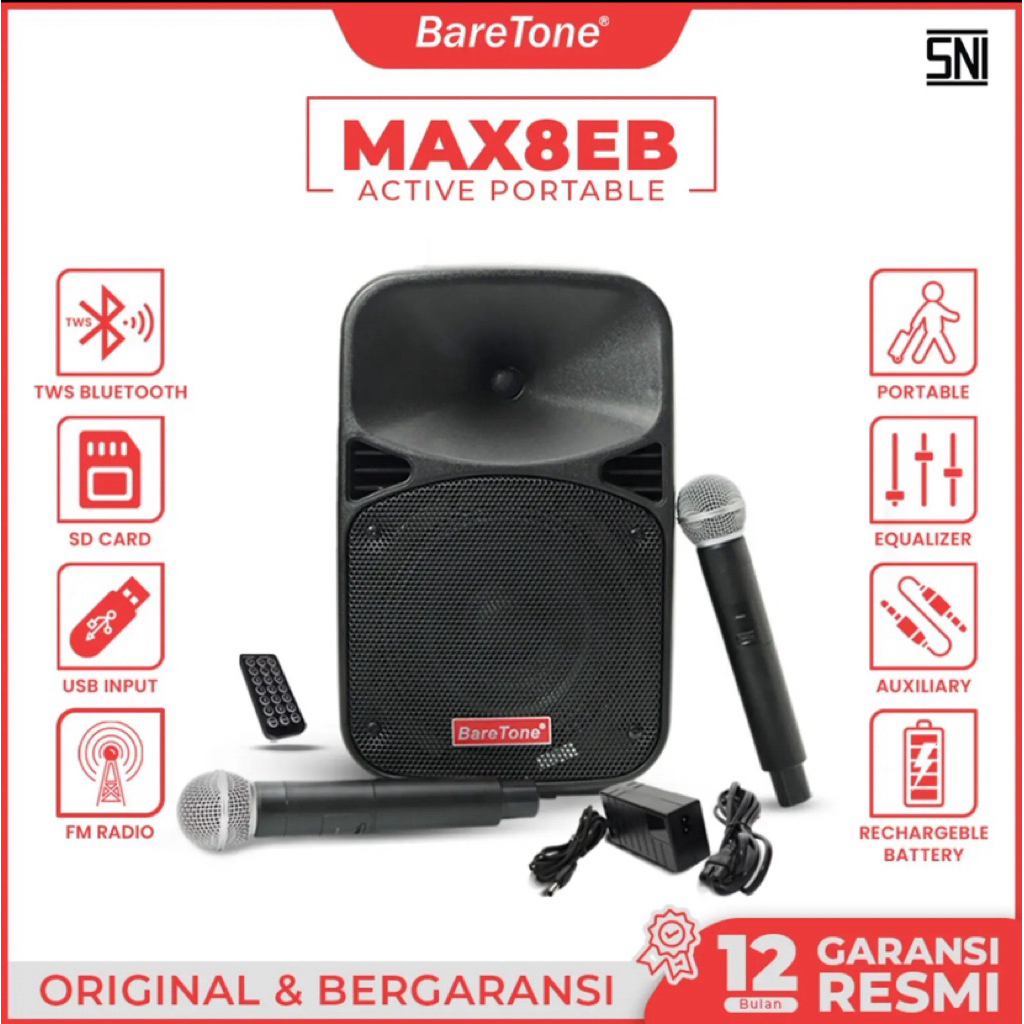 Speaker Aktif Portable Baretone MAX8EB 8 Inch Original Baretone