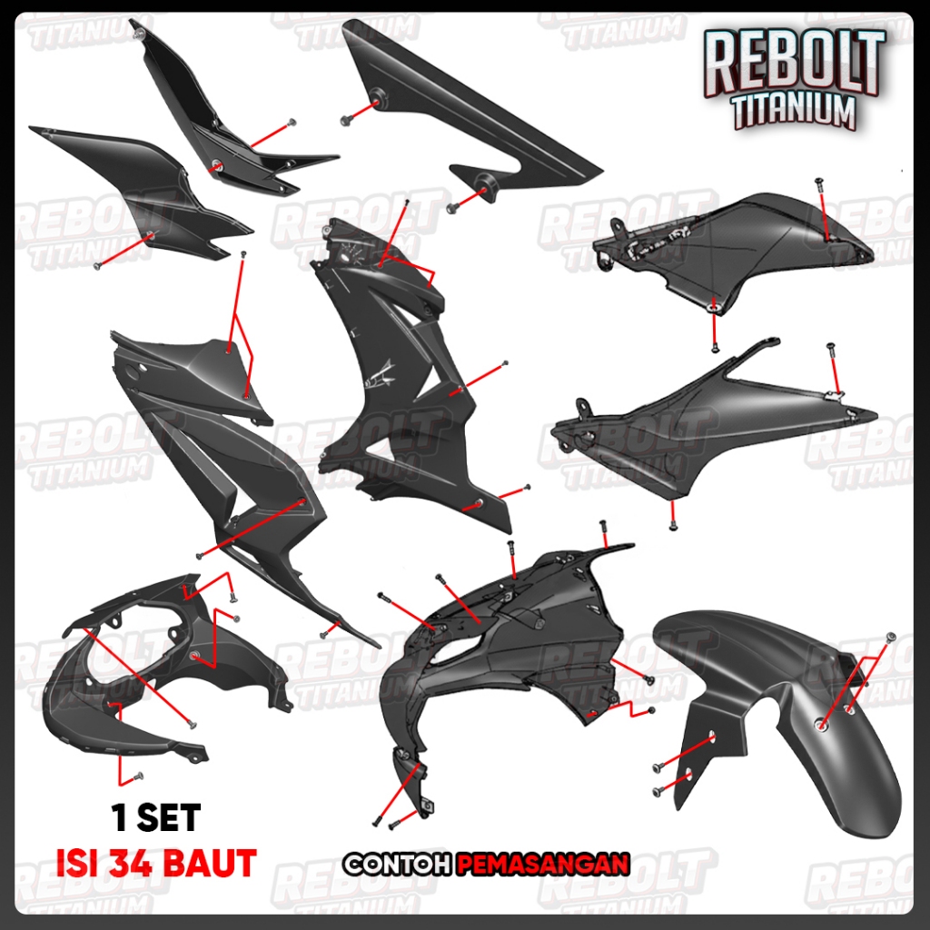 Baut Titanium Full Set Body Ninja 250 Karbu Grade 5 REBOLT