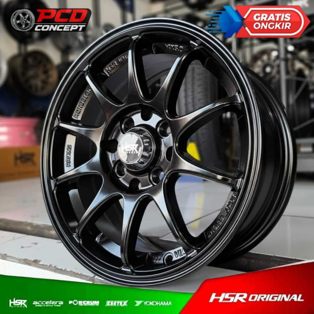 VELG TERLARIS HSR INDY BOROKO RING 14 HITAM GLOSSY BUAT SIGRA, CALYA, AIREV, KARIMUN