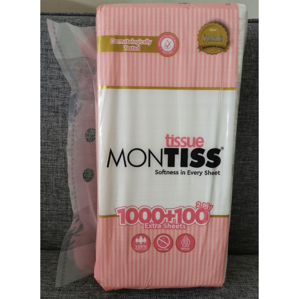 Tissue Karton 1 Dus Montiss 1100 Sheets 2 Ply - Grosir (1 box- 12 pack)