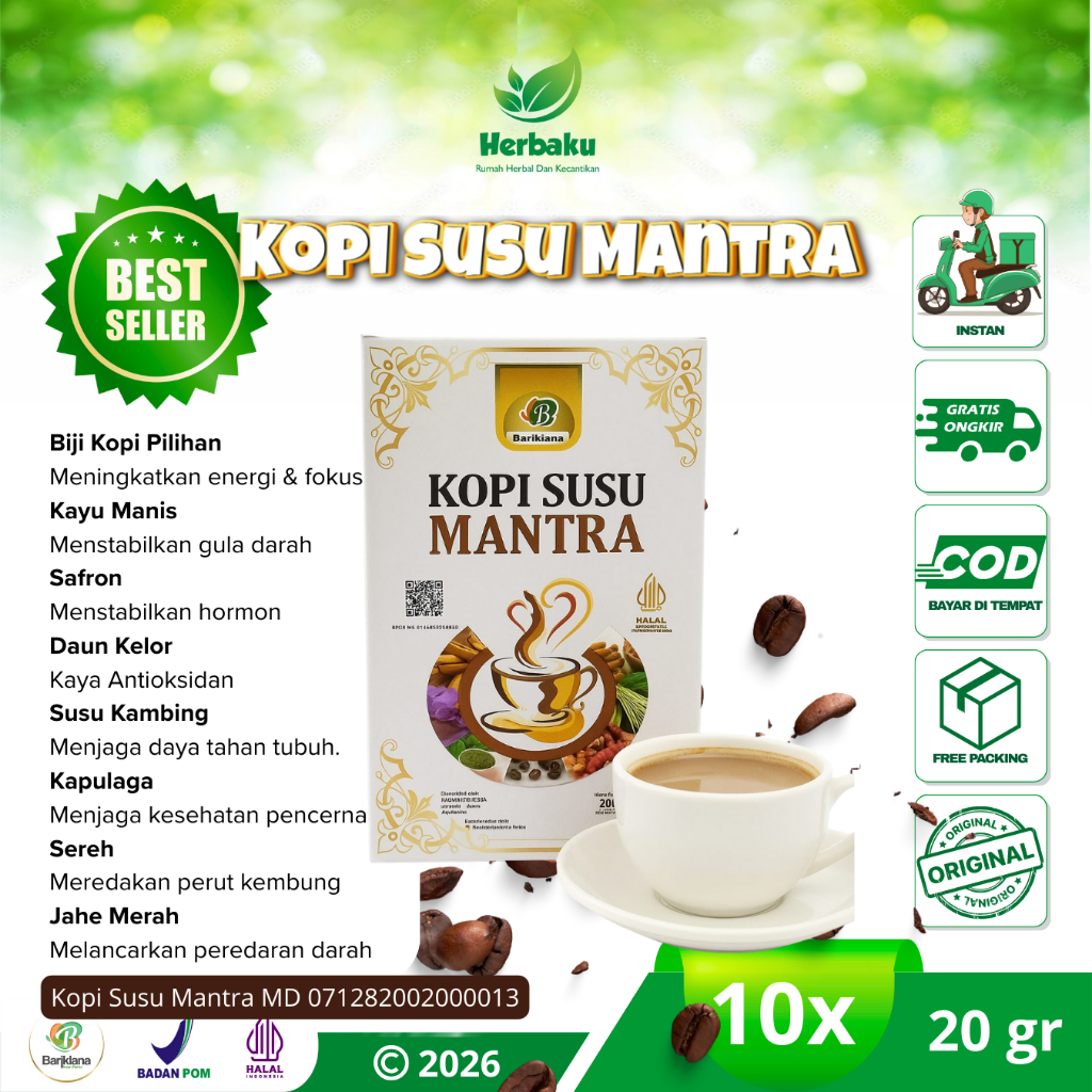 Kopi MANTRA Bariklana Kopi Sehat Rempah Herbal Jahe Merah, Gula Aren, Cabe Jawa, Halal BPOM BISA COD