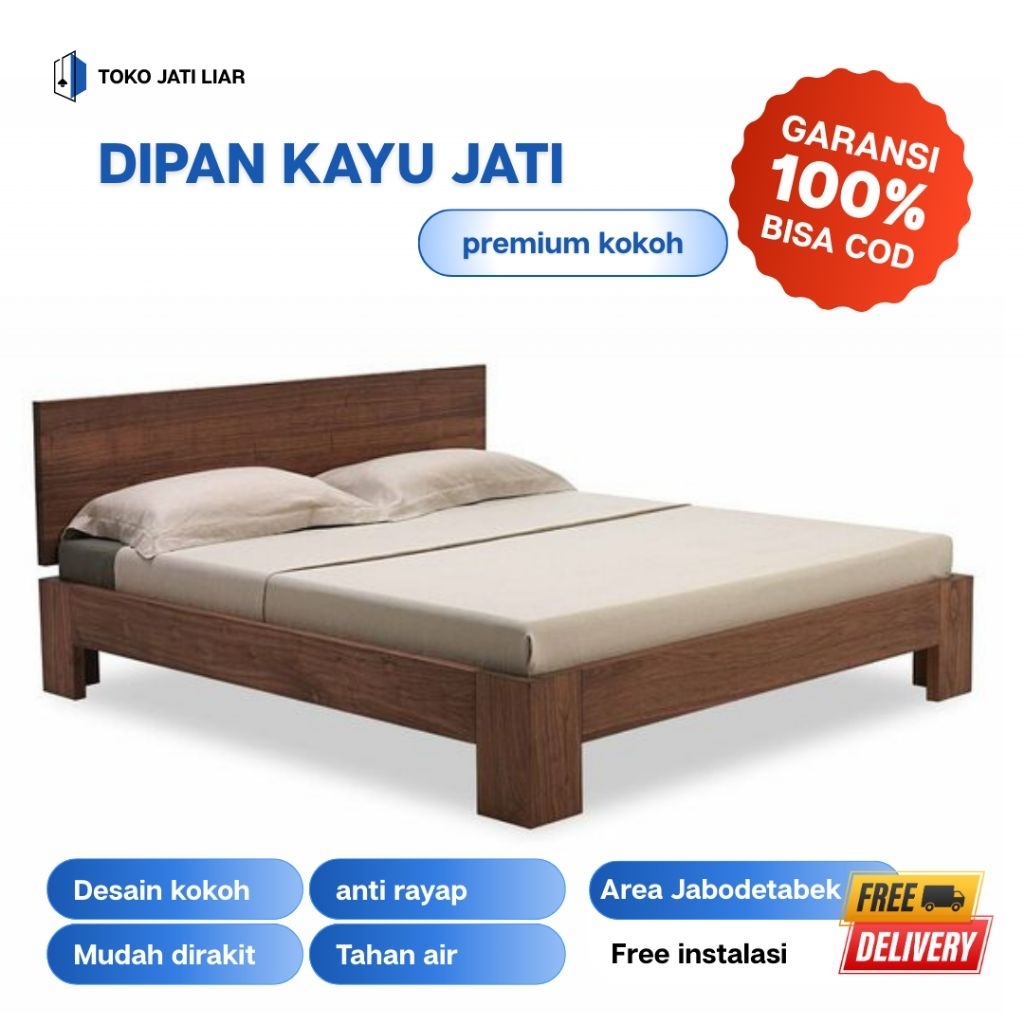 dipan kayu solid mahoni tempat tidur minimalis ranjang kayu