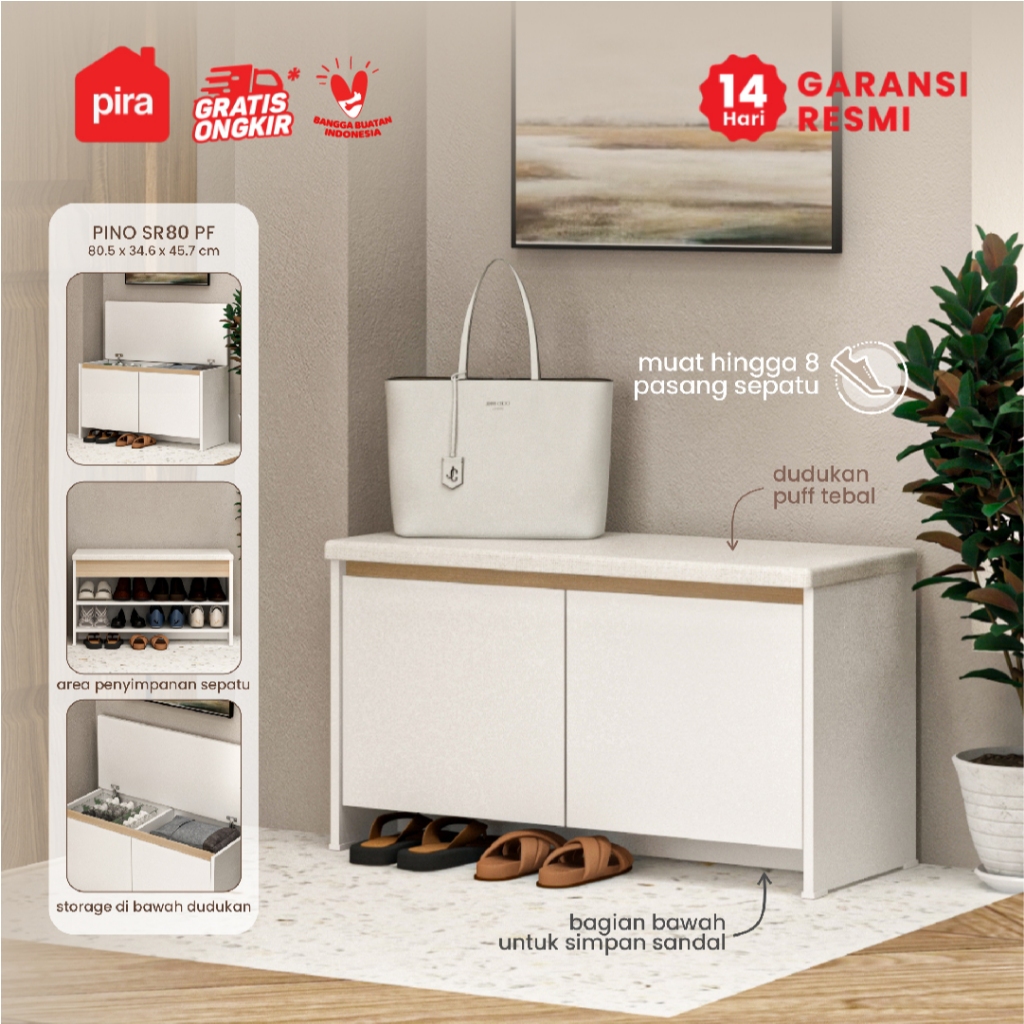 PIRA METROPOLIS -  PINO SR80 PF Rak Sepatu / Rak Sepatu Duduk / Rak Sepatu Susun Tertutup