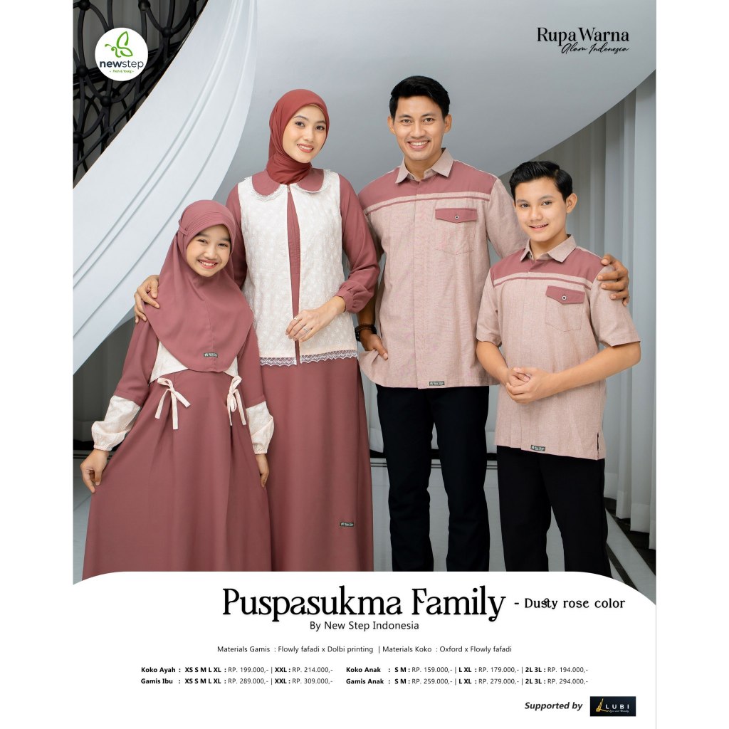 SARIMBIT TERBARU 2026 PUSPASUKMA DUSTY ROSE BY NEW STEP - BAJU SERAGAM COUPLE LEBARAN GAMIS DRESS MO