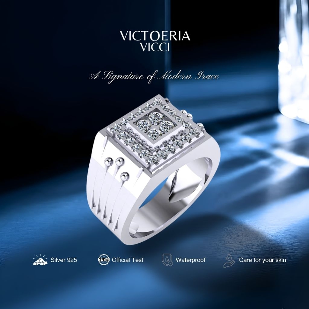Victoeria Cincin cowok Silver 925 Plating Emas Putih