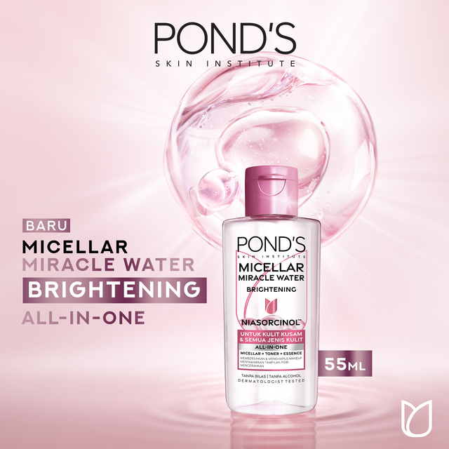 POND's Micellar Miracle Water Brightening 55ML - Menghapus makeup hingga 99% hanya dalam 1x usap