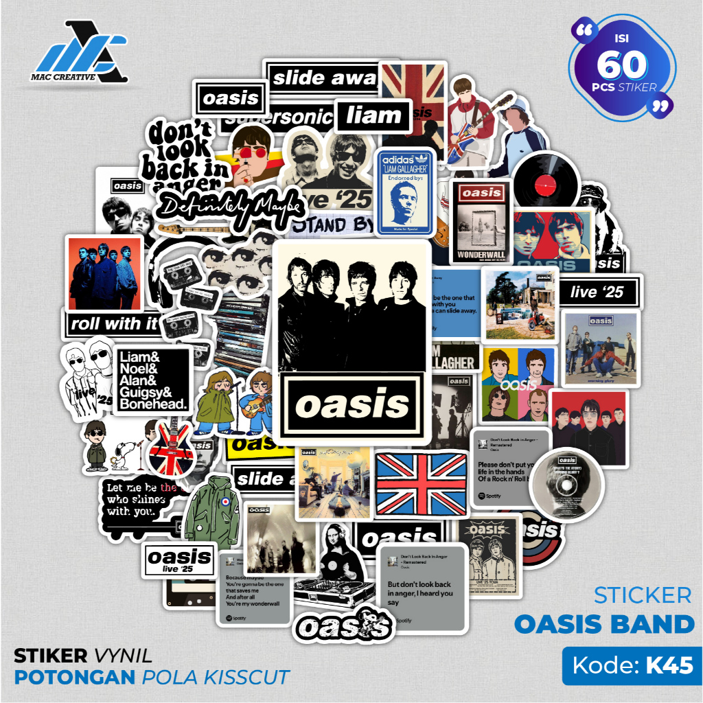 Stiker Pack Oasis Band 60pcs Waterproof - Sticker Vinyl Aesthetic Aksesoris Hp Notebook Helm - K45