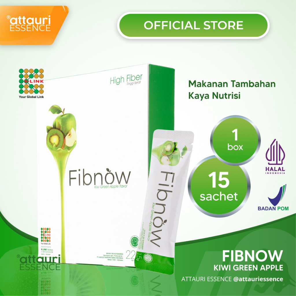 Fibnow Nutrition High Fiber (1 Box isi 15 Sachet) Makanan Tambahan Kaya Nutrisi dengan Kiwi Green Ap