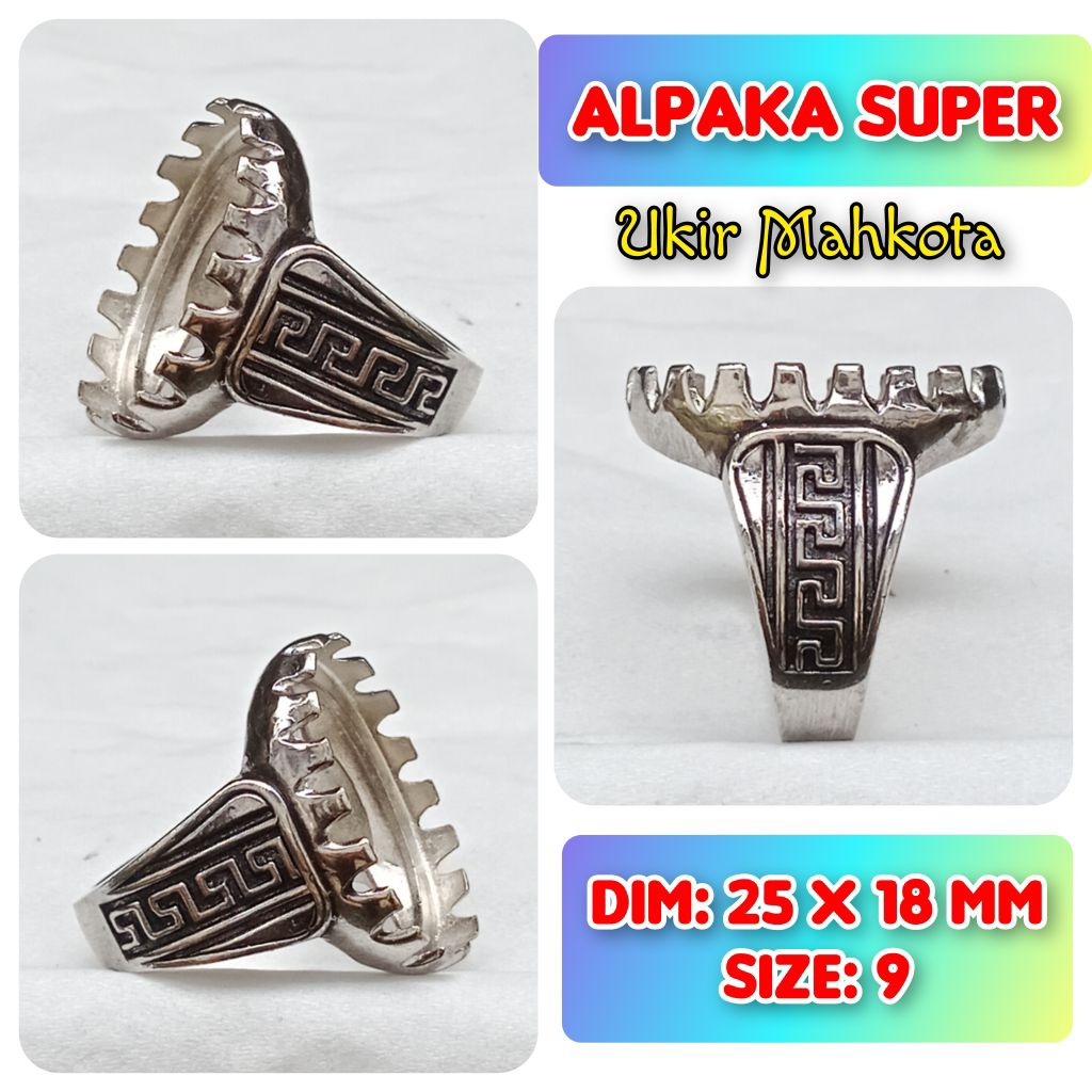 cincin emban batu akik Alpaka super ukir mahkota.76