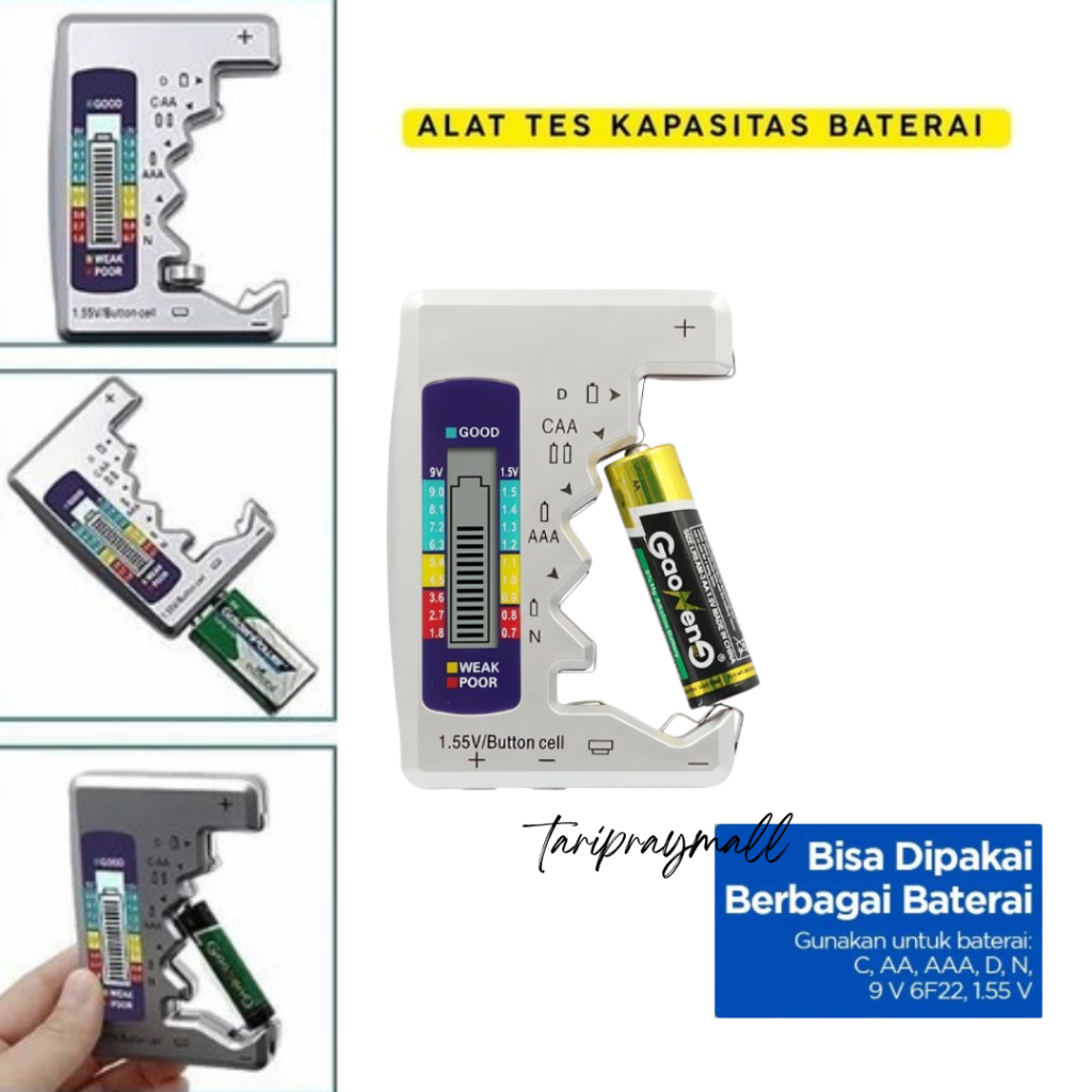 Penguji Baterai Digital AA, AAA, D, C, N, 9V 6F22, 1.55V dengan Layar LCD