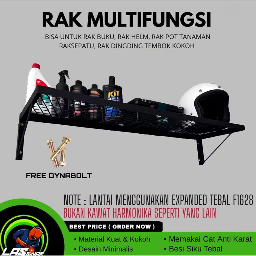 Rak Dinding Multifungsi Besi Kuat – Rak Helm, Rak Buku, Rak Sepatu, Rak Pot Tanaman, Rak Ambalan Pot