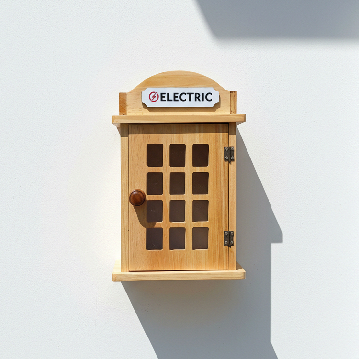 Box Meteran Listrik Kayu Natural London - Tutup Token Listrik Prabayar