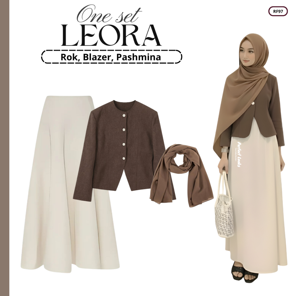 One Set Baju Lebaran | Rok, Blazer, Pashmina | Setelan OOTD Remaja Wanita RF97