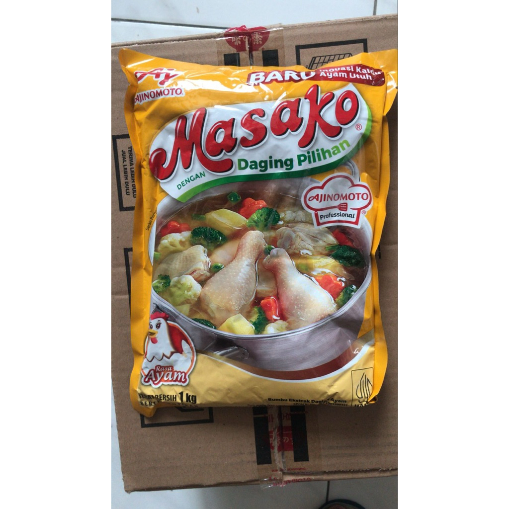 Masako Bumbu Kaldu Ekstrak Daging Ayam 1 kg x 12 pcs per Dus / 1000 x 12 bks per Karton/Dos
