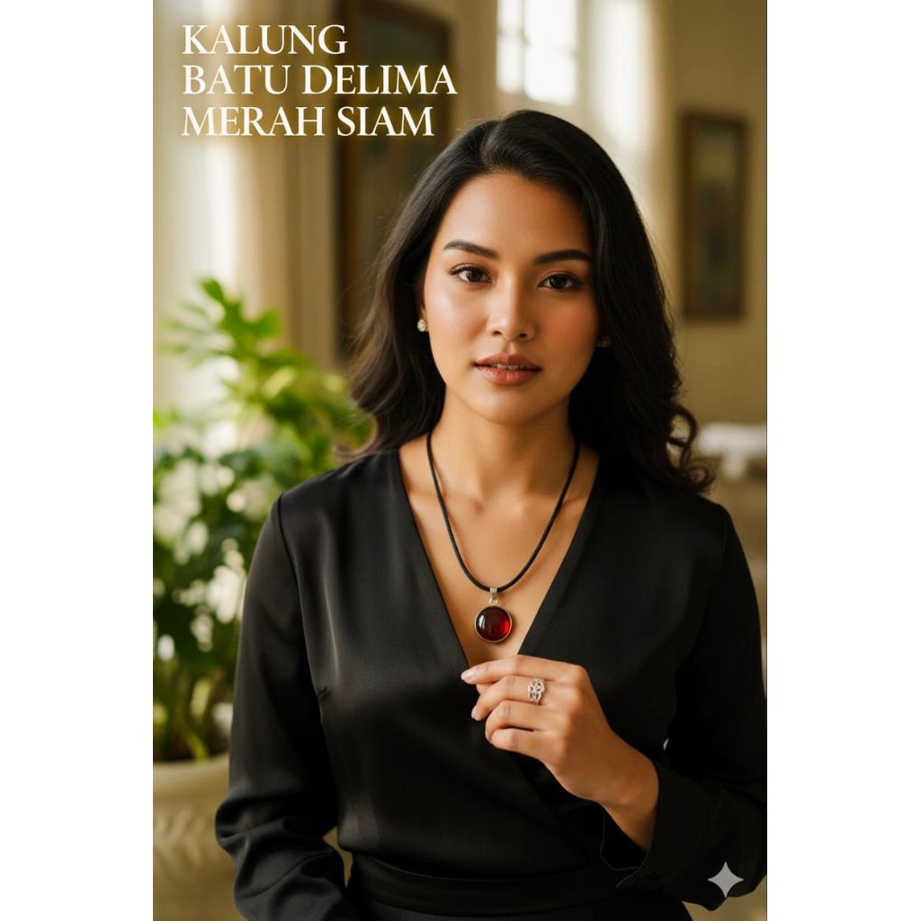 Kalung Liontin Batu Akik Delima Merah Siem Bulat 18mm Terbaik