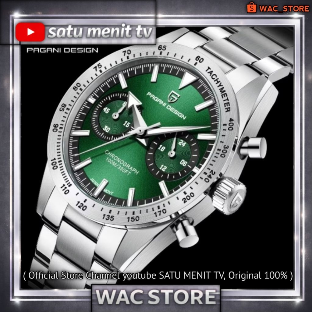 NEW PAGANI DESIGN OMG SPEEDMASTER 57 SEIKO VK64 SAFIR DOME GLASS +  AR COATING STEEL SOLID 316 L  WR