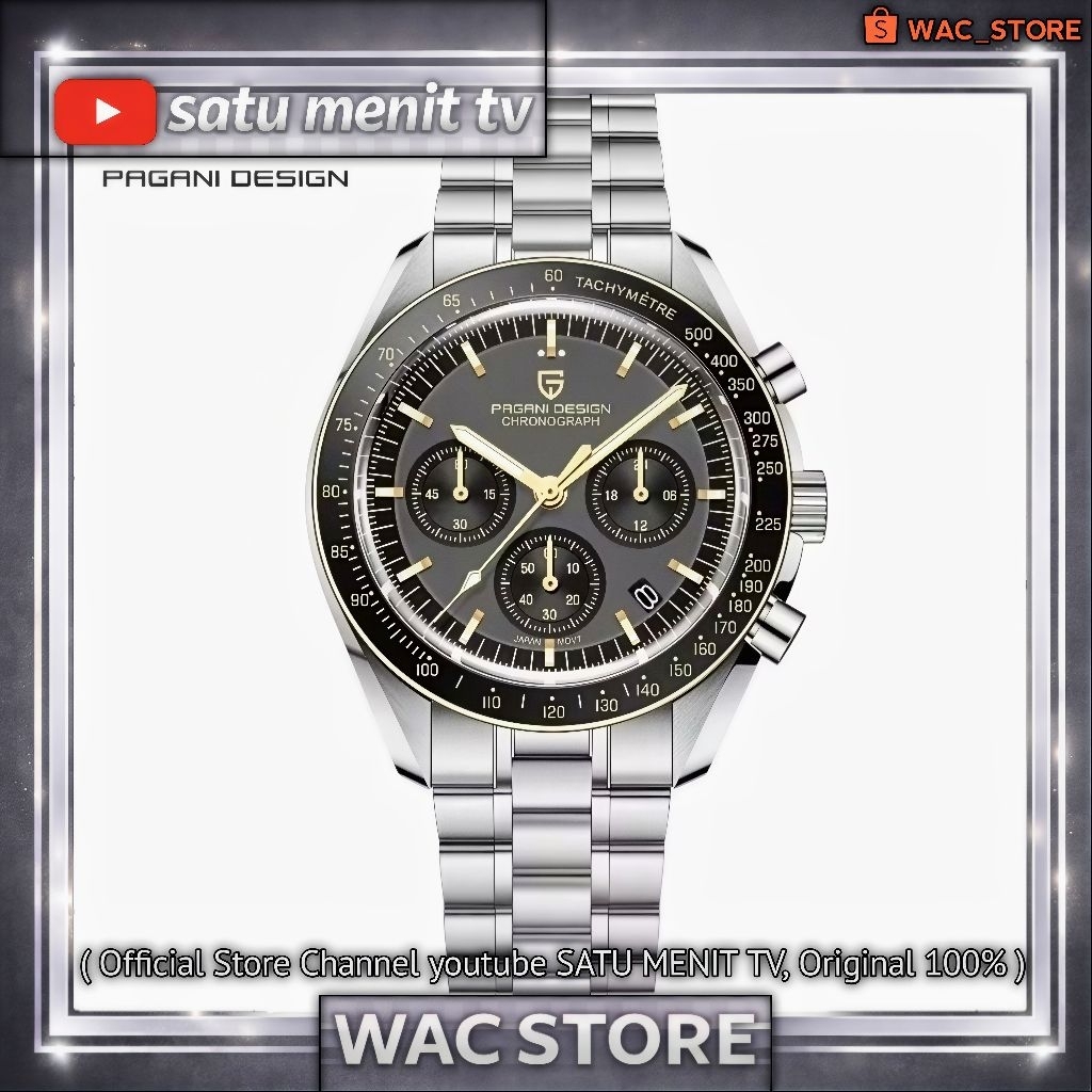 NEW PAGANI DESIGN SPEEDMASTER MECAQUARTZ SEIKO VK63 SAFIR DOME + AR COATING SOLID STEEL 316 L WR 100