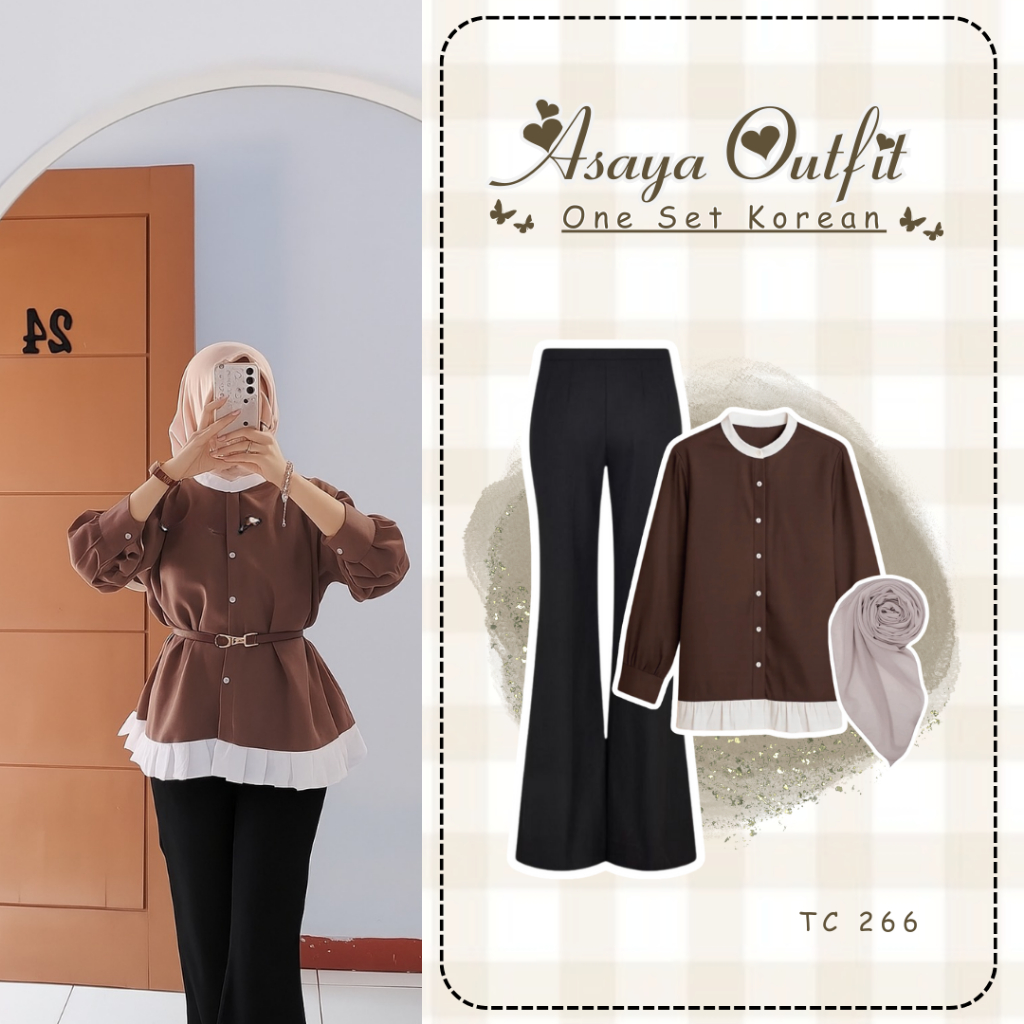 Setelan Outfit Remaja Kekinian Dan Terbaru ( Celana Cutbray + Blouse + Hijab ) SET TC-266