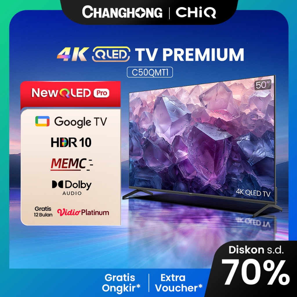 CHiQ by Changhong QLED TV 4K 50 inch Google Smart QLED PRO Digital TV Dolby Audio DBX-TV Google Play