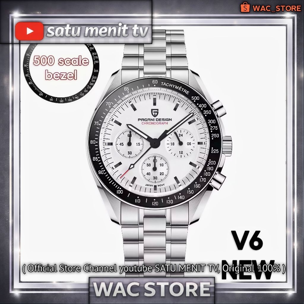 NEW PAGANI DESIGN SPEEDMASTER MECAQUARTZ SEIKO VK63 SAFIR DOME + AR COATING SOLID STEEL 316 L WR 100