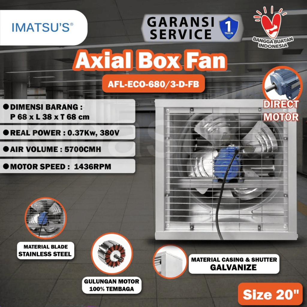 IMATSU'S Axial Box Fan Kandang Ayam 20 Inch Blower Exhaust Box Fan Kandang Ayam 380V 3 Phase Motor D