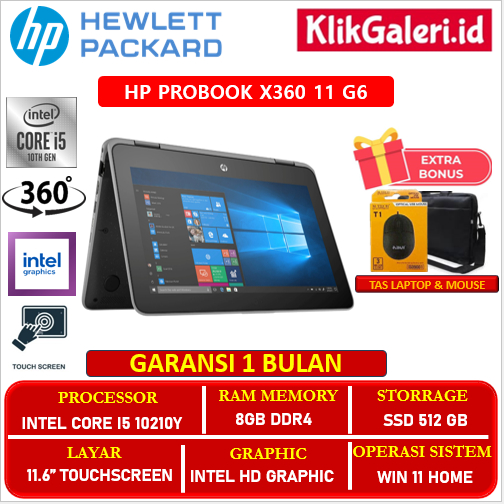 Laptop Lipat HP Probook X360 11 G6 Intel Core i5 10210Y RAM 8GB 1TB SSD Touchscreen Win11 Original
