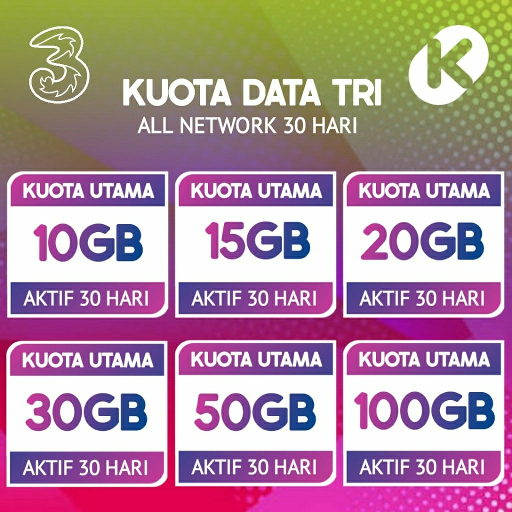 Paket Data Tri All Jaringan 30 Hari/Kuota Data Tri Bulanan