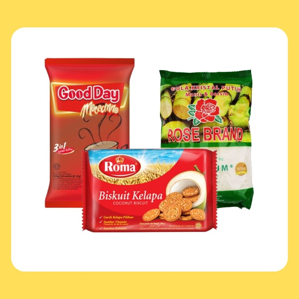 Paket Hemat Minuman & Snack | Good Day 1 Pack + Gula 1kg + Roma Kelapa