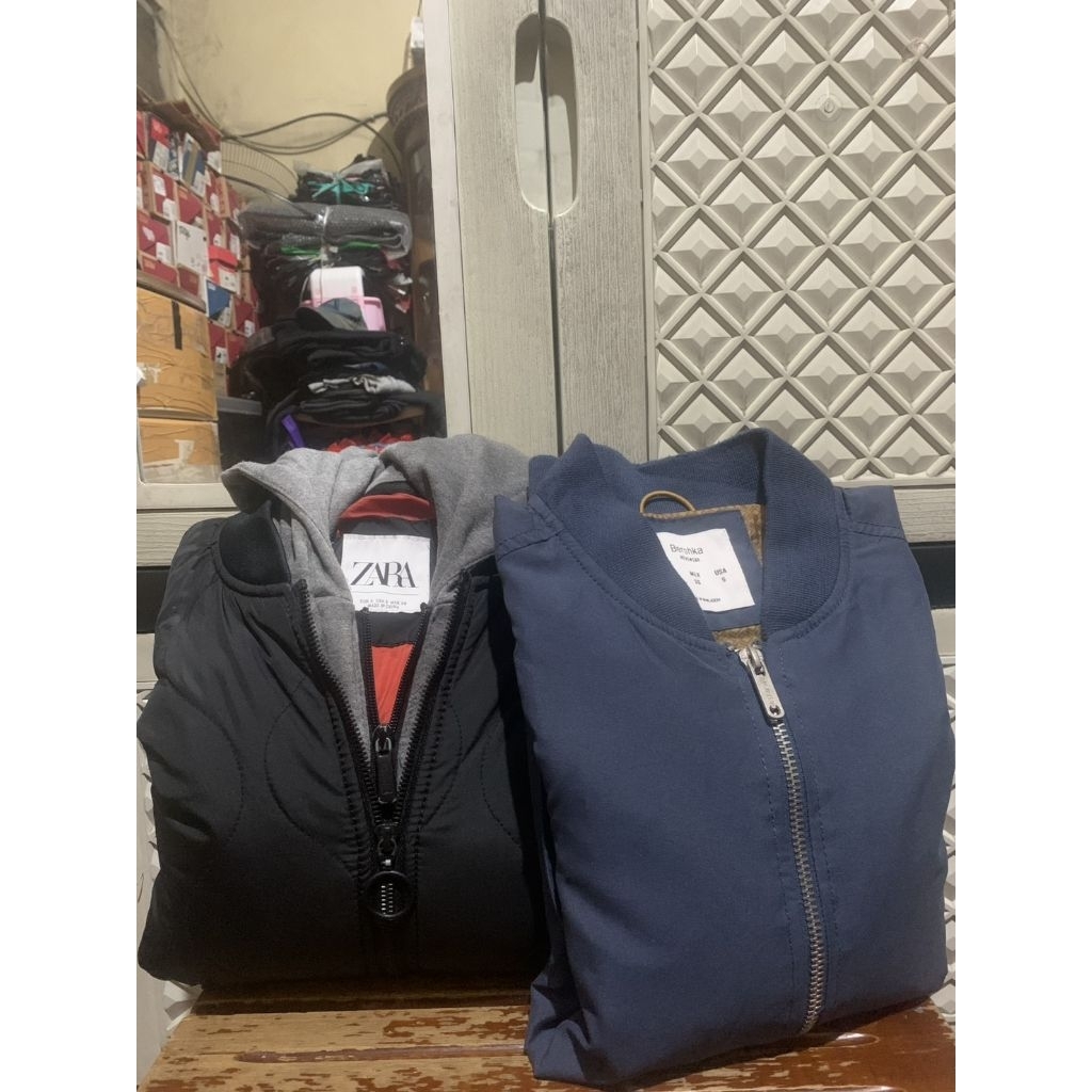 ORIGINAL JACKET BOMBER ZARA ZIPPER QUILTED BERSHKA PARASUTE BLACK