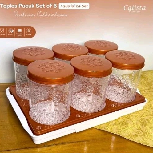TOPLES Calista pucuk set 6  toples / 1 set toples kue kering lebaran / Toples Calista Premium