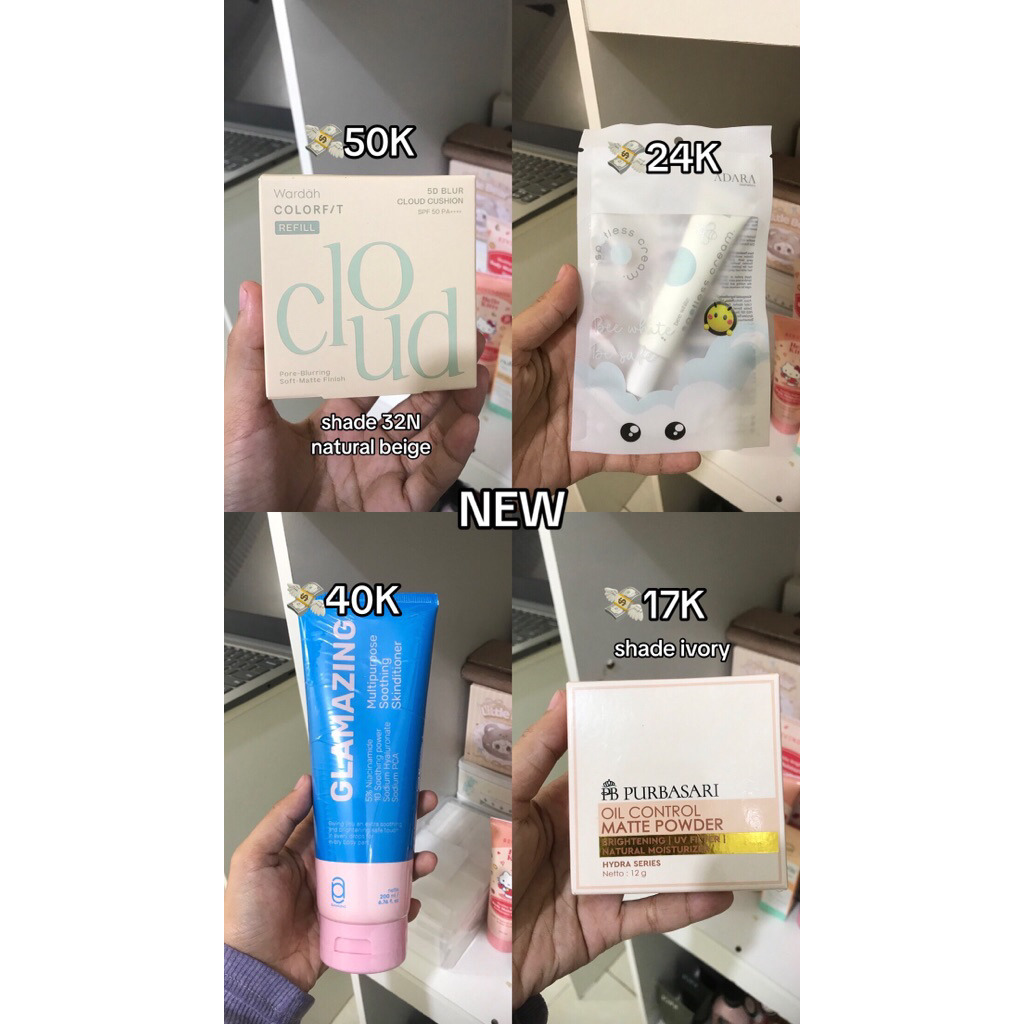 Wardah cloud cushion refill - Adara - Moisturizer Glamazing - Purbasari Oil Control Matte Powder