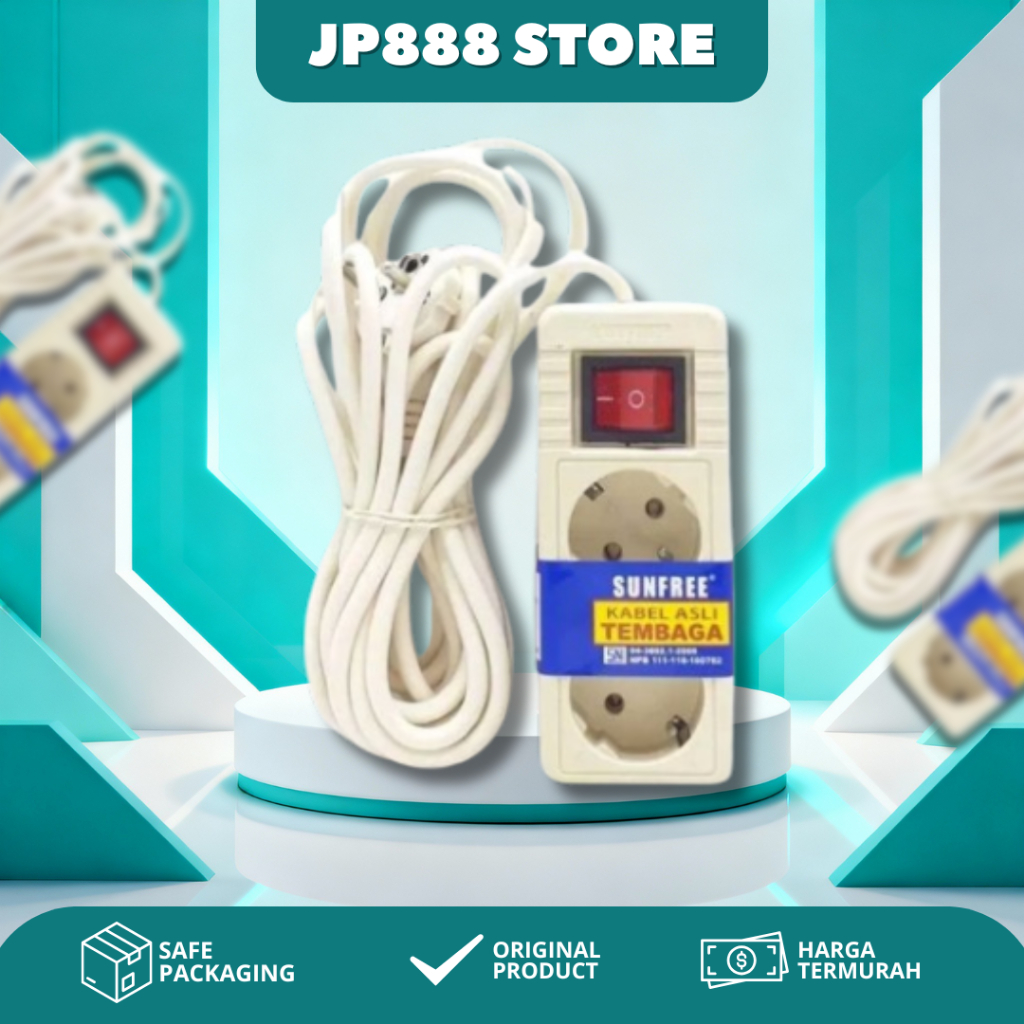 SUNFREE Cok Sambung/Stop Kontak Sunfree 2 Lubang Panjang 5 Meter + Kabel/Stop Kontak Kabel