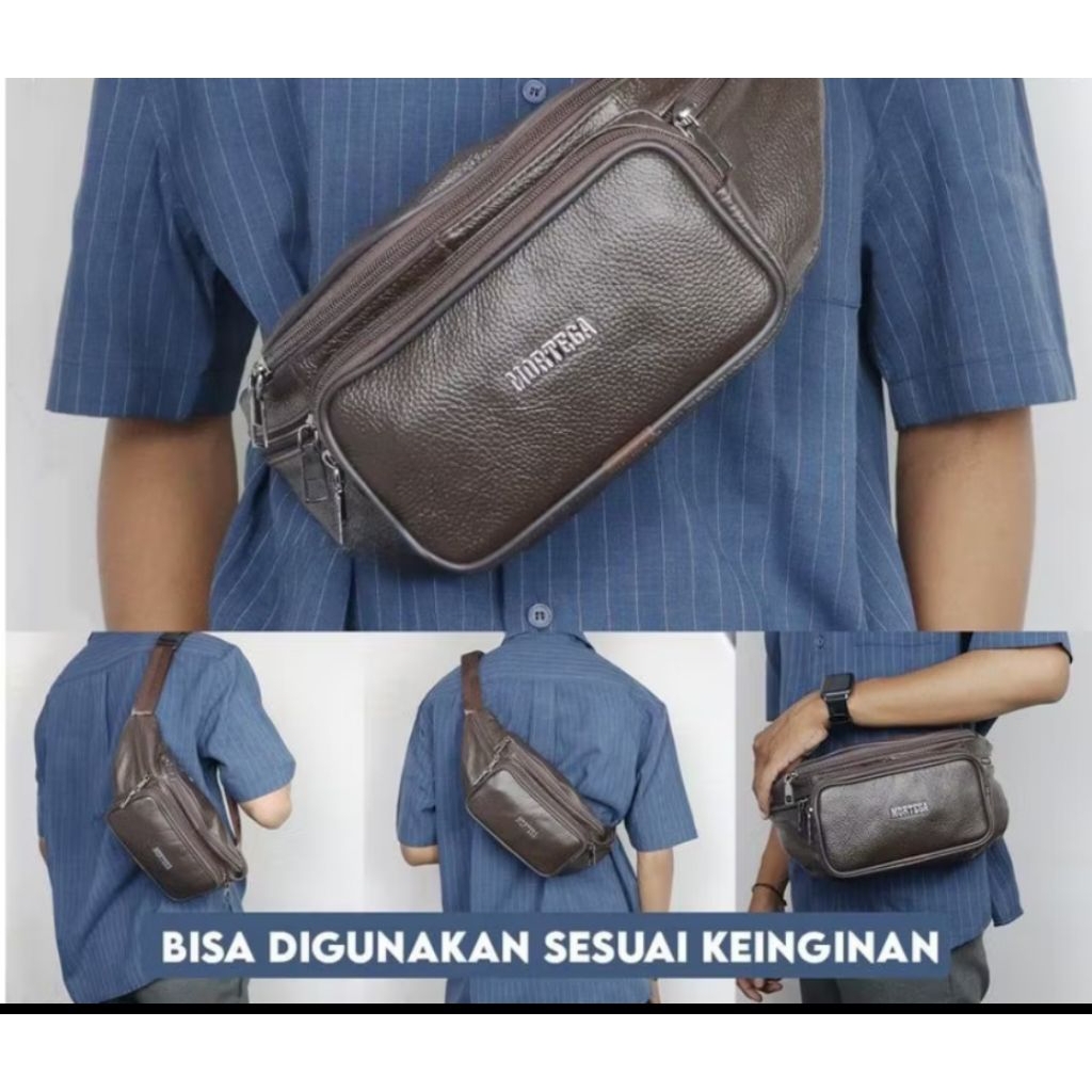 Tas selempang pria distro tas selempang pria kulit sapi asli tas distro original  waistbag kulit asl