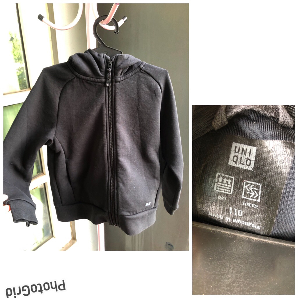 jaket hoodie anak Uniqlo sz 110 sweat dry dark Grey