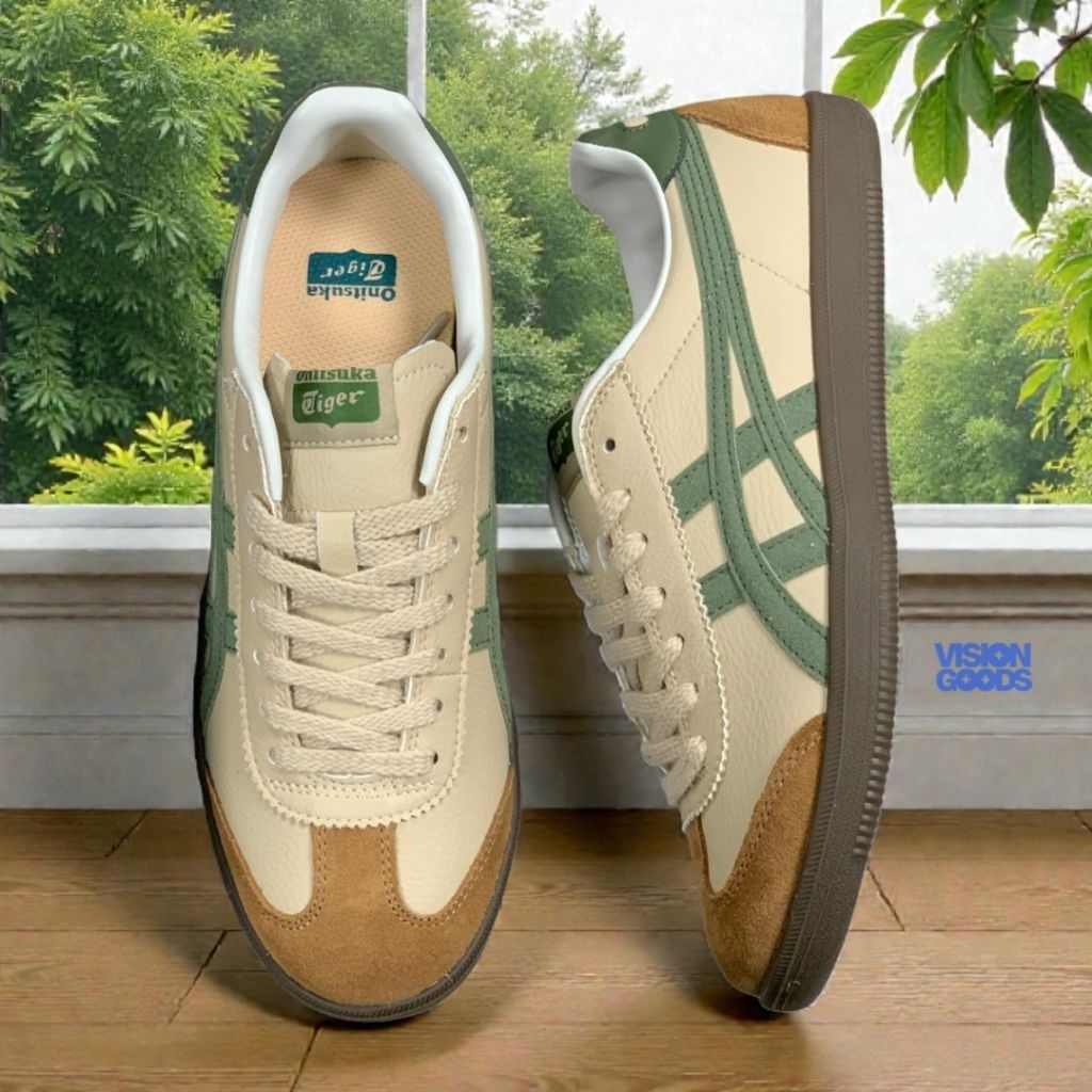 Sepatu Pria Wanita Tiger Tokuten Beige Green Original