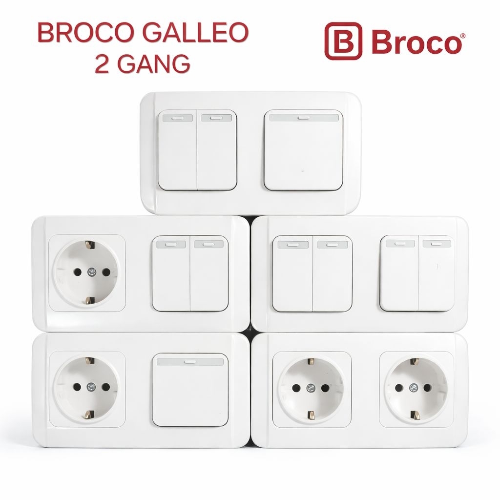 BROCO GALLEO 2 GANG SAKLAR IB SET  INBOW DUS GANDA ENGKEL SERI STOPKONTAK  PUTIH SNI  ORIGINAL