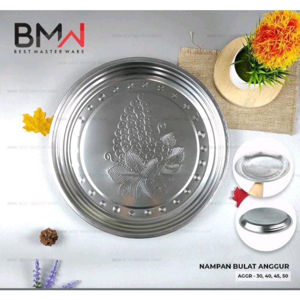 Nampan Bulat Bahan Seng Motif Anggur