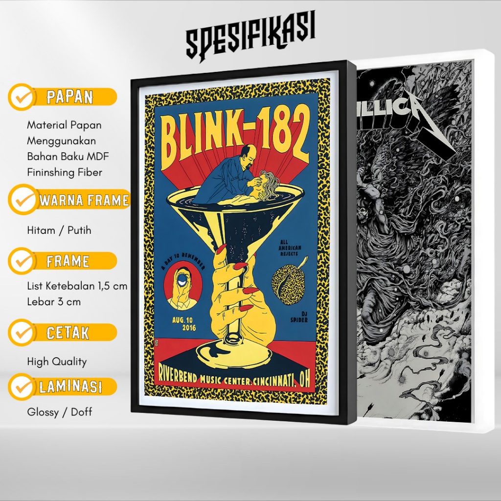 Poster Musik Aesthetic dengan Bingkai Fiber - Pajangan Dinding Retro Band Luar - Frame Hitam Putih
