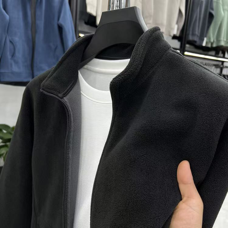 Jaket pria khaki lengan panjang bahan tebal tetap hangat Korean style casual unisex mantel