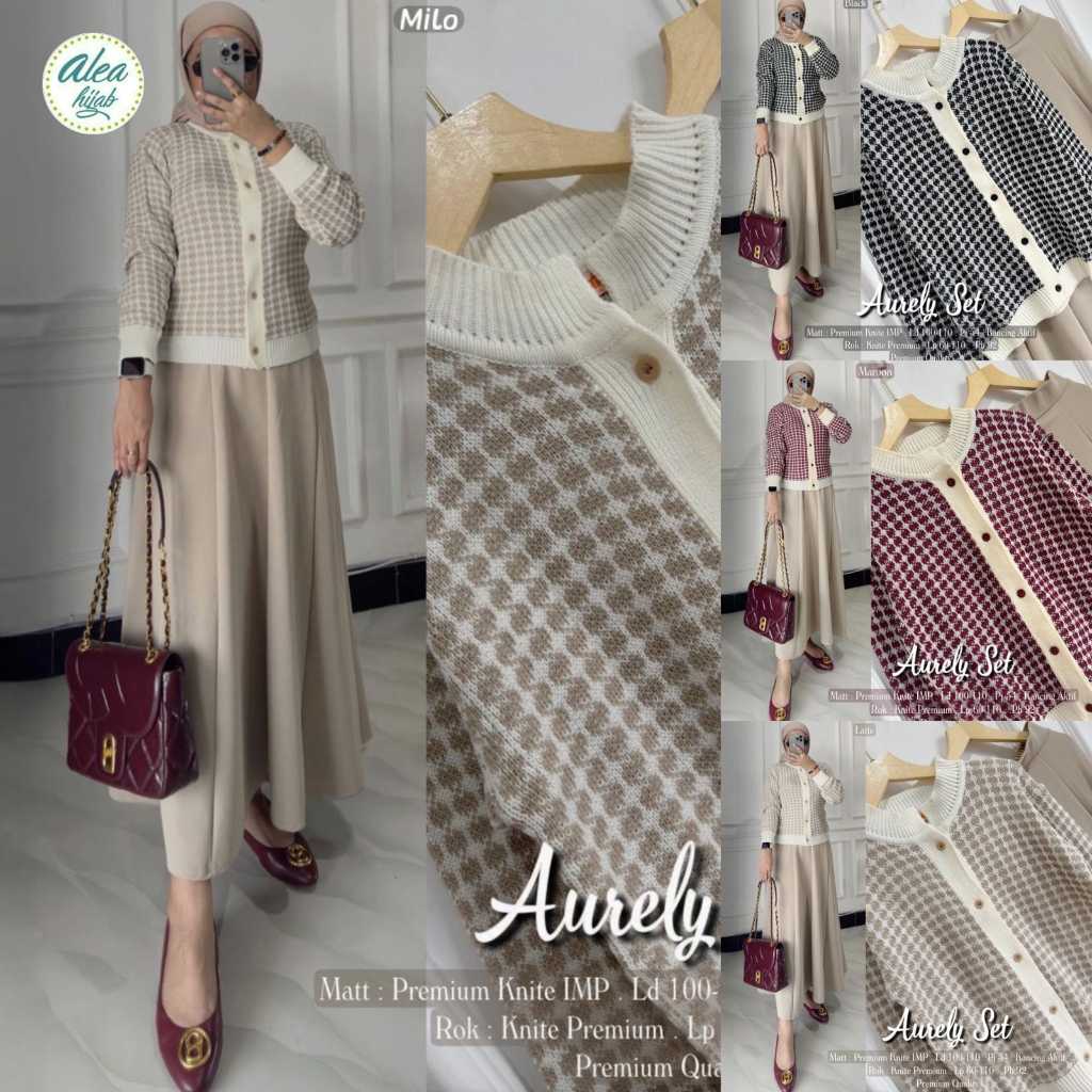 Aurely Set Cardigan Knit Rajut Original Alea Hijab Knite Premium Import Korean Style Busui Friendly 