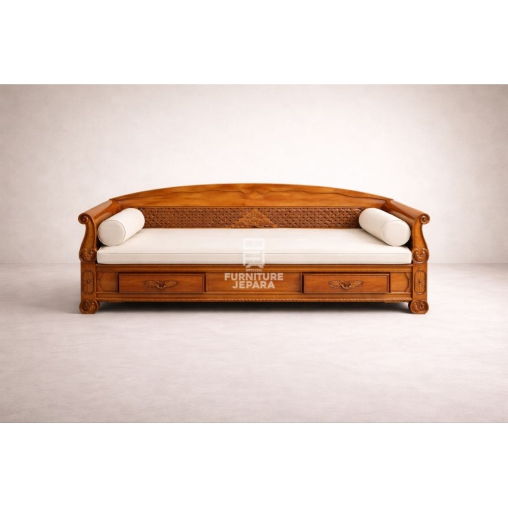 Kursi Bangku Bale-Bale Kayu Jati Bagong Jumbo 200×80 cm – Bangku Sofa Ruang Tamu dengan Matras Busa