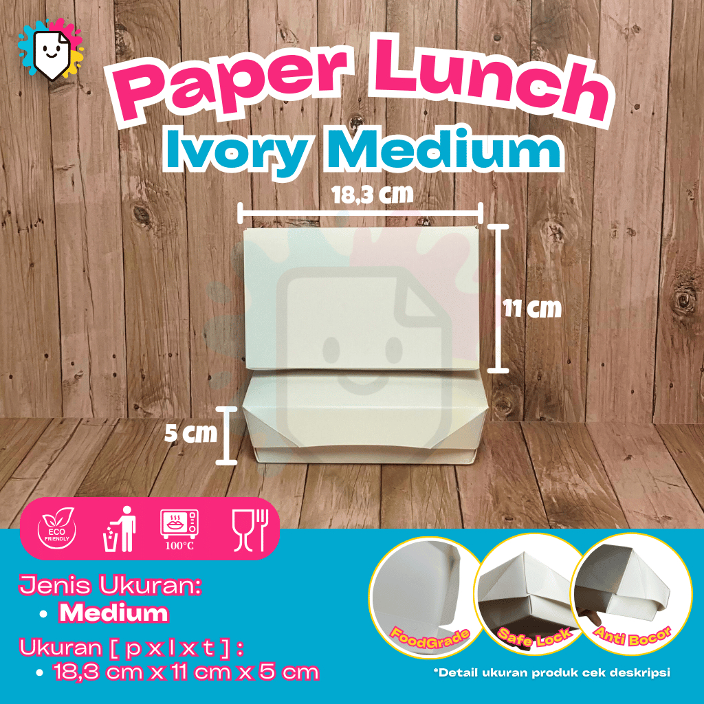 Ivory Paper Lunch Box M / Ukuran M / Medium / Paper Lunch / Paper Food / Lunch Box Paper / Kotak Mak