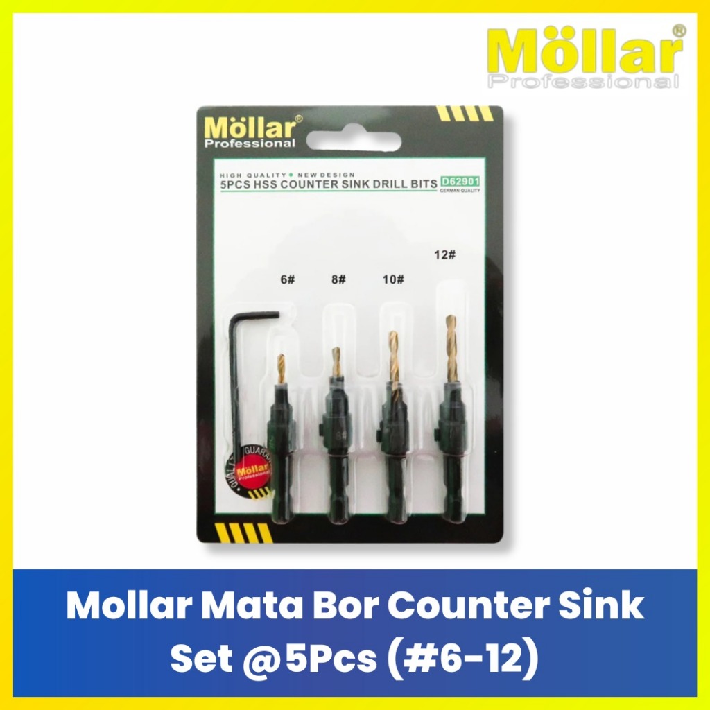 MOLLAR Mata Bor Countersink Set 5pcs Untuk Baut Roofing Baja Ringan (#6-#12)