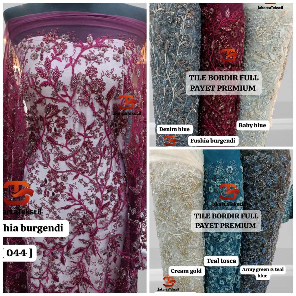 [ 044 ] Bakal Kain Kebaya Tile Bordir Payet PREMIUM
