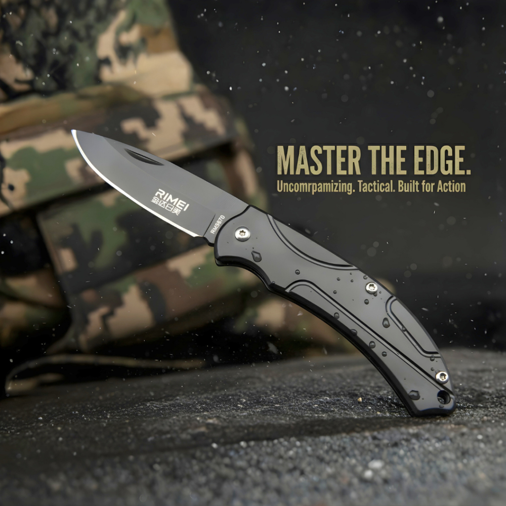 Pisau Lipat Rimei Fine Knife Black Pisau Lipat Serba Guna Tajam Stainless Steel Camping Outdoor