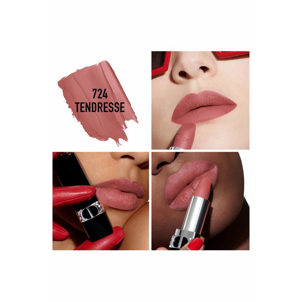 DIOR ROUGE DIOR FLORAL LIP CARE LONG WEAR LIPSTICK LIP STICK 724 Tendresse Velvet Finish Brand New M
