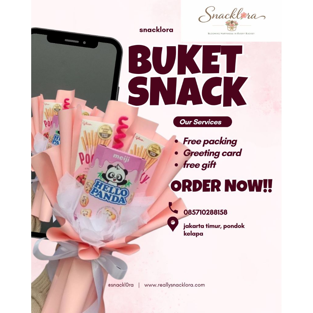 Buket Snack pocky pink [INCLUDE packing+kartu ucapan] bingkisan snack ulang tahun